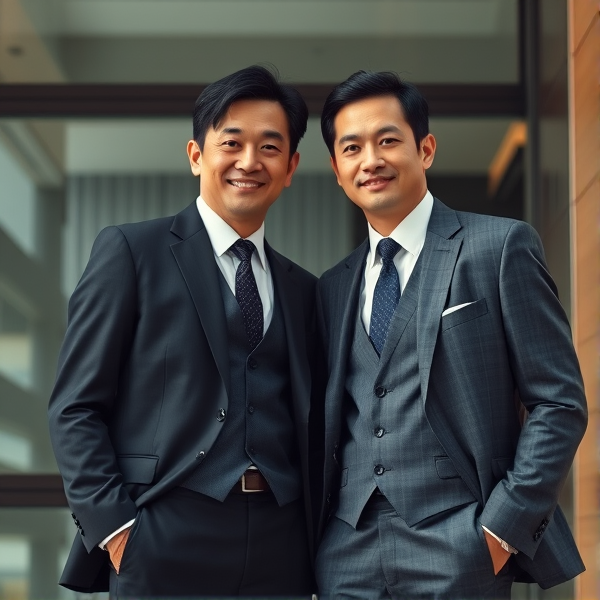 2 businessmen  japonais d'âge mûr assis avec une cravate à larges rayures large