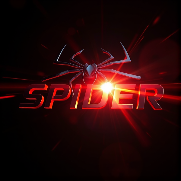 Create a visually arresting 3D logo for "SPIDER" that exudes ultra-modern, sleek design elements with bold sans-serif typography which dynamically bursts forth from a pitch-black background. Infuse the artwork with electrifying light beams inspired by the Capcut app icon's luminosity, casting profound shadows and creating striking highlights across the logo's contours. Incorporate a fusion of cutting-edge curves, crisp edges, and fluid lines to convey both rapidity and elegance. The logo should be enveloped in a metallic skin exhibiting a lustrous, mirror-like finish to dramatically bounce off light, imbuing it with an essence of vigorous motion. Draw upon Pixar's hallmark of incisive imagery and pronounced geometric shapes, injecting the tableau with a lively color spectrum and polished surfaces for additional depth. Utilize rendering techniques paralleling Unreal Engine's hyper-realism and Octane Renderer's ray tracing capabilities to achieve mesmerizing reflections, alongside V-Ray's sophisticated lighting effects to accentuate the mood. Strive for an overwhelmingly surreal visual spectacle that flirts with sci-fi elements, deliberately exaggerating every aspect for maximal impact. This creation ought to be perceived as audaciously lavish, overtly eschewing any inclination towards subtlety or minimalism.