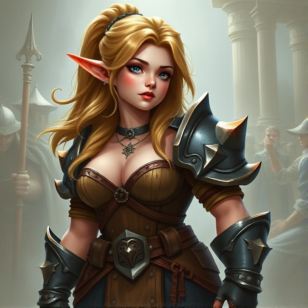 Female dwarf, full body, cleavage, armor