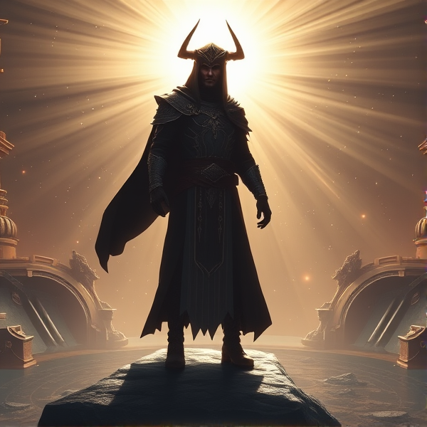 A picture of a warlock from the game Destiny standing in a well or radiance that stretches for miles long