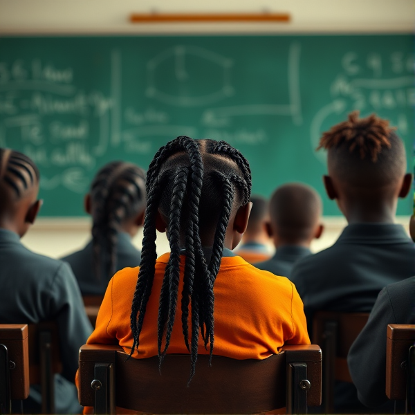 des filles noires de huit ans avec des tresses africaine et garçons assis dans une classe face au tableau vert
