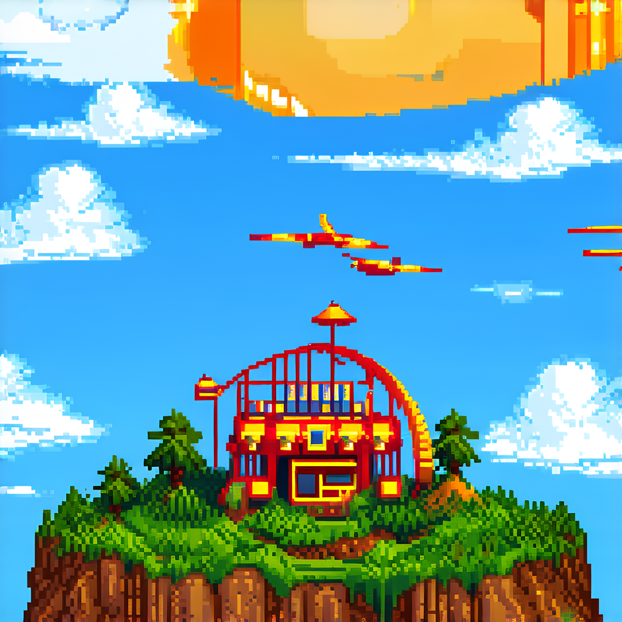 un park
 d'attraction sur une ile volante