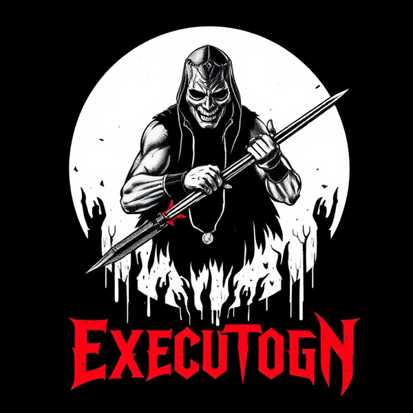 A t shirt graphic for my pro wrestling gimmick the executioner Declan McDonough Maybe similar to rock band logos