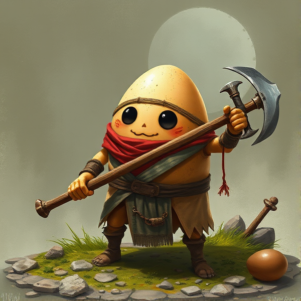Egg ready for battle with a scythe