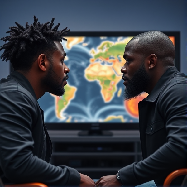 2 black mean vs the world's on a TV