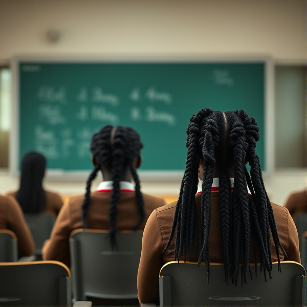 des écolières noires avec des tresses africaine assise dans une classe face au tableau