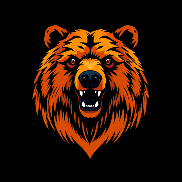 Conception d'un logo avec un grizzly majestueux aux couleurs vives orange et noir, hautement détaillé et de style artistique. Intégrer les mots 'Tilt Académie' en caractères distinctifs et harmonieusement intégrés au design global du logo