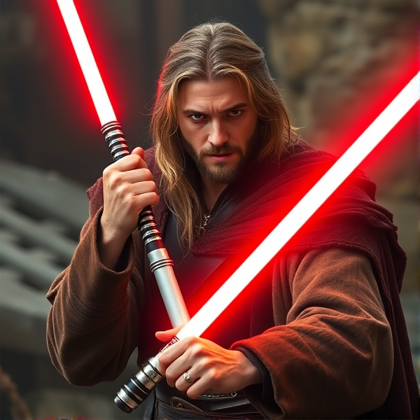 Aragorn holding a lightsaber