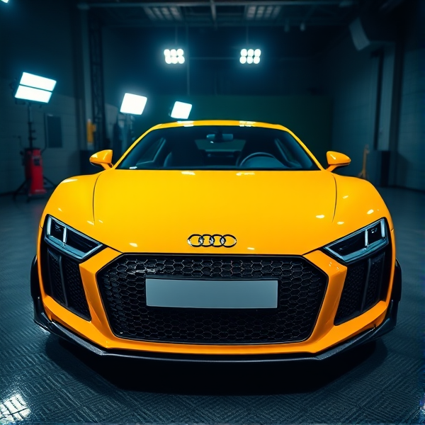 Audi R8 in vibrant yellow with a custom racing livery