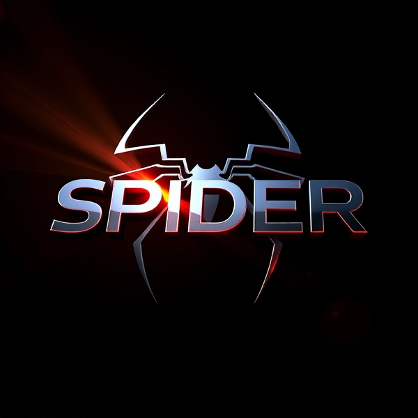 Create a visually arresting 3D logo for "SPIDER" that exudes ultra-modern, sleek design elements with bold sans-serif typography which dynamically bursts forth from a pitch-black background. Infuse the artwork with electrifying light beams inspired by the Capcut app icon's luminosity, casting profound shadows and creating striking highlights across the logo's contours. Incorporate a fusion of cutting-edge curves, crisp edges, and fluid lines to convey both rapidity and elegance. The logo should be enveloped in a metallic skin exhibiting a lustrous, mirror-like finish to dramatically bounce off light, imbuing it with an essence of vigorous motion. Draw upon Pixar's hallmark of incisive imagery and pronounced geometric shapes, injecting the tableau with a lively color spectrum and polished surfaces for additional depth. Utilize rendering techniques paralleling Unreal Engine's hyper-realism and Octane Renderer's ray tracing capabilities to achieve mesmerizing reflections, alongside V-Ray's sophisticated lighting effects to accentuate the mood. Strive for an overwhelmingly surreal visual spectacle that flirts with sci-fi elements, deliberately exaggerating every aspect for maximal impact. This creation ought to be perceived as audaciously lavish, overtly eschewing any inclination towards subtlety or minimalism.