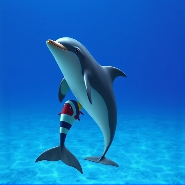 Dolphin head clown fish body dolphin tail in the ocean