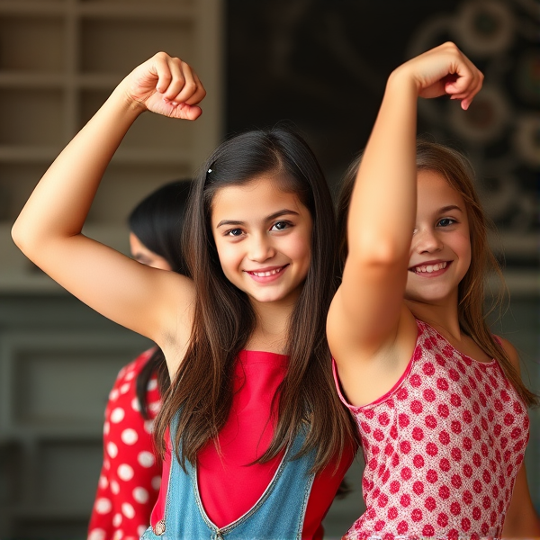 Girls flexing forearms