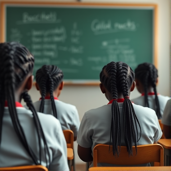 des écolières noires avec des tresses africaine assise dans une classe face au tableau