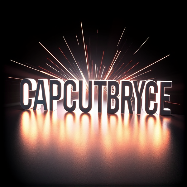 Create a visually arresting 3D logo for "CAPCUTBRYCE" that exudes ultra-modern, sleek design elements with bold sans-serif typography which dynamically bursts forth from a pitch-black background. Infuse the artwork with electrifying light beams inspired by the Capcut app icon's luminosity, casting profound shadows and creating striking highlights across the logo's contours. Incorporate a fusion of cutting-edge curves, crisp edges, and fluid lines to convey both rapidity and elegance. The logo should be enveloped in a metallic skin exhibiting a lustrous, mirror-like finish to dramatically bounce off light, imbuing it with an essence of vigorous motion. Draw upon Pixar's hallmark of incisive imagery and pronounced geometric shapes, injecting the tableau with a lively color spectrum and polished surfaces for additional depth. Utilize rendering techniques paralleling Unreal Engine's hyper-realism and Octane Renderer's ray tracing capabilities to achieve mesmerizing reflections, alongside V-Ray's sophisticated lighting effects to accentuate the mood. Strive for an overwhelmingly surreal visual spectacle that flirts with sci-fi elements, deliberately exaggerating every aspect for maximal impact. This creation ought to be perceived as audaciously lavish, overtly eschewing any inclination towards subtlety or minimalism.