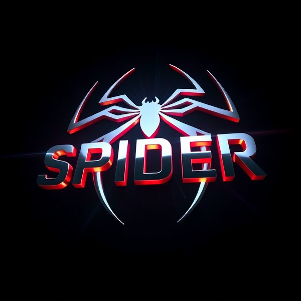 Create a visually arresting 3D logo for "SPIDER" that exudes ultra-modern, sleek design elements with bold sans-serif typography which dynamically bursts forth from a pitch-black background. Infuse the artwork with electrifying light beams inspired by the Capcut app icon's luminosity, casting profound shadows and creating striking highlights across the logo's contours. Incorporate a fusion of cutting-edge curves, crisp edges, and fluid lines to convey both rapidity and elegance. The logo should be enveloped in a metallic skin exhibiting a lustrous, mirror-like finish to dramatically bounce off light, imbuing it with an essence of vigorous motion. Draw upon Pixar's hallmark of incisive imagery and pronounced geometric shapes, injecting the tableau with a lively color spectrum and polished surfaces for additional depth. Utilize rendering techniques paralleling Unreal Engine's hyper-realism and Octane Renderer's ray tracing capabilities to achieve mesmerizing reflections, alongside V-Ray's sophisticated lighting effects to accentuate the mood. Strive for an overwhelmingly surreal visual spectacle that flirts with sci-fi elements, deliberately exaggerating every aspect for maximal impact. This creation ought to be perceived as audaciously lavish, overtly eschewing any inclination towards subtlety or minimalism.