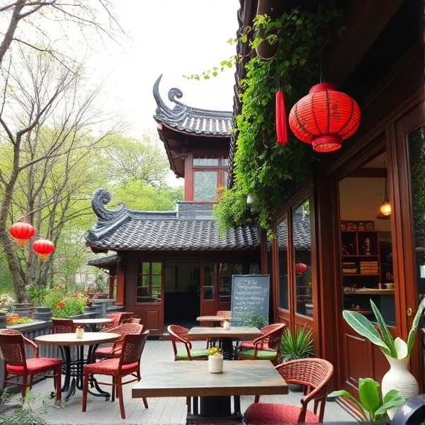 Chinese garden coffee shop