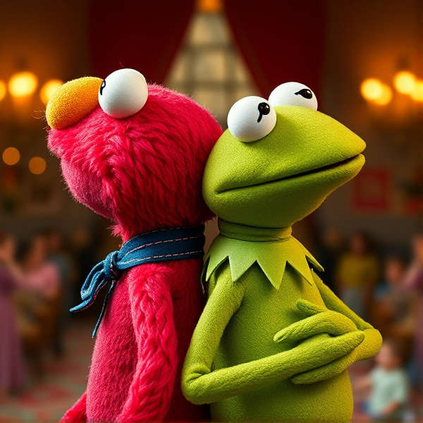 elmo and kermit tied together back to back