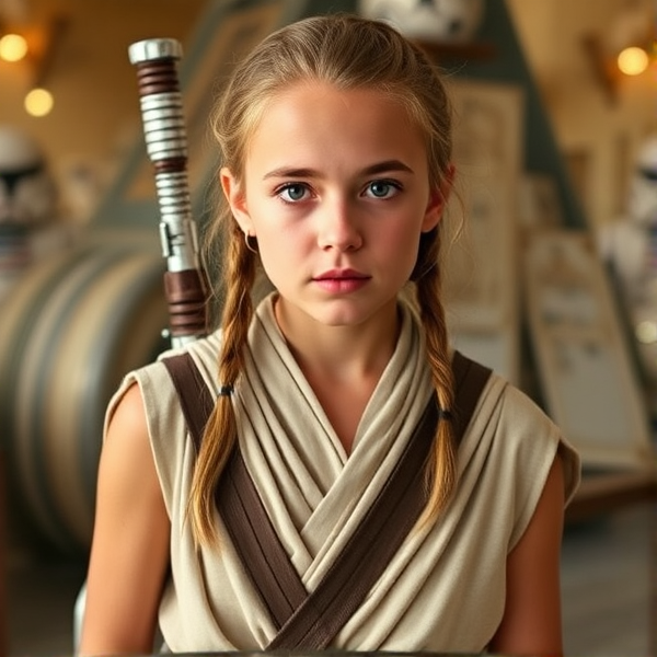 Kiernan Shipka dressed as Rey from Star Wars