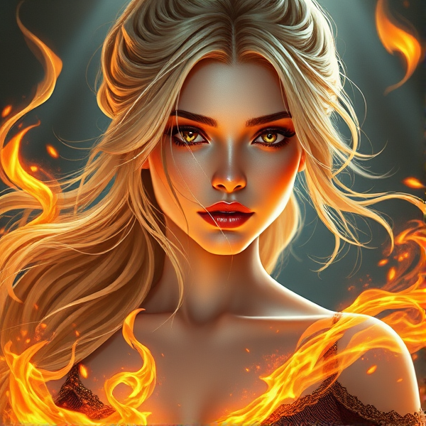 Blonde woman with fire powers