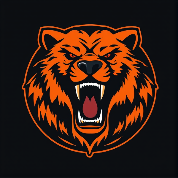 Logo grizzly d'équipe de soccer ,orange et noire avec Tilt Académie inscrit en rond