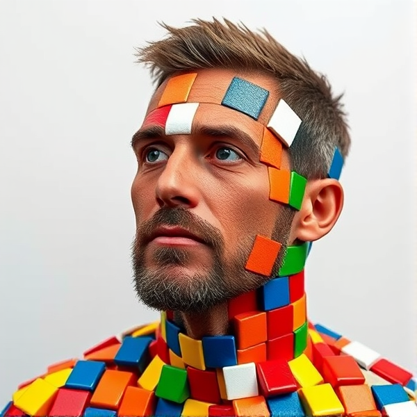 a man who is made out of rubix cube
