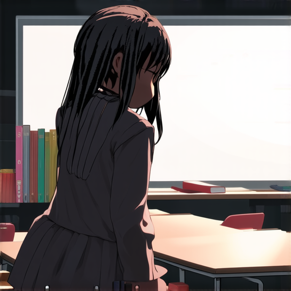 petite fille noire de 10 ans avec des tresses africaines  dans une salle de classe avec des cahiers en main devant un tableau noir