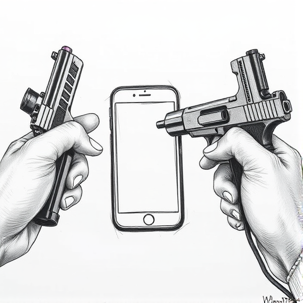 draw picture of incomparable handset for mobile 3g exit compared to gun ban