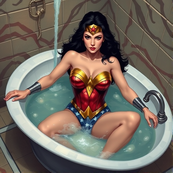 Wonder Woman taking a bath