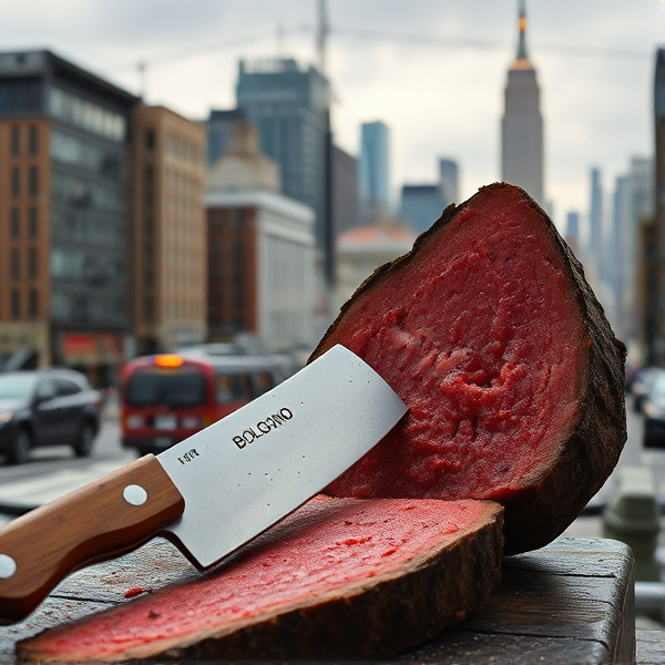 Bologna thick cut with machete New york in background