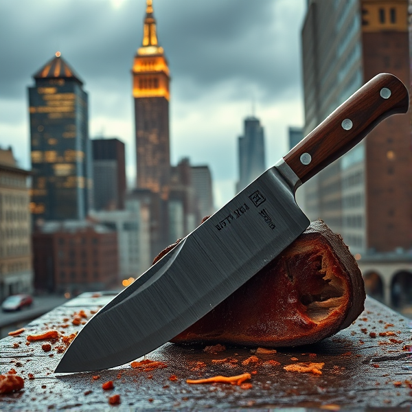 Bologna thick cut with machete New York in background