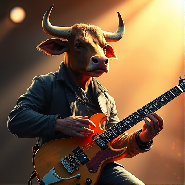 taureau guitariste avec une guitare en forme d'étoile