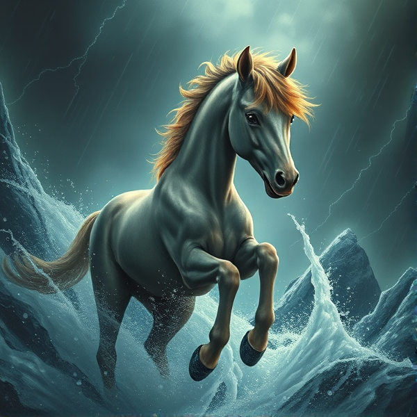 A baby horse struggling to get though a terrible storm