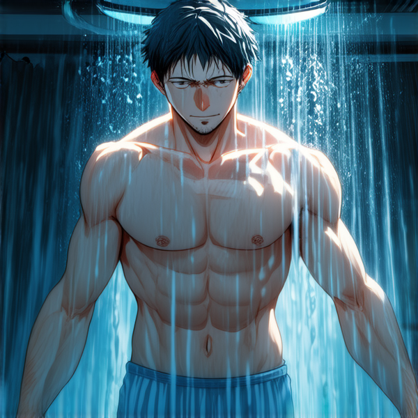 Homme sans vetement sous la douche