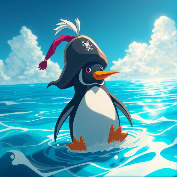 Pingouin pirate sur un bateau dans la mer