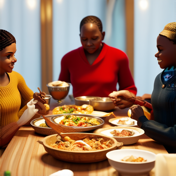 Repas de famille afro-américaine traditionnel, réunis autour d'une grande table avec des plats faits maison typiques