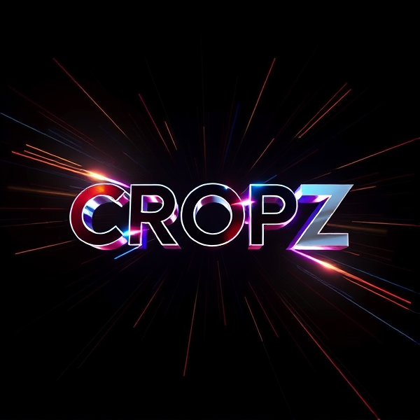 Create a visually arresting 3D logo for "CROPZ" that exudes ultra-modern, sleek design elements with bold sans-serif typography which dynamically bursts forth from a pitch-black background. Infuse the artwork with electrifying light beams inspired by the Capcut app icon's luminosity, casting profound shadows and creating striking highlights across the logo's contours. Incorporate a fusion of cutting-edge curves, crisp edges, and fluid lines to convey both rapidity and elegance. The logo should be enveloped in a metallic skin exhibiting a lustrous, mirror-like finish to dramatically bounce off light, imbuing it with an essence of vigorous motion.

Draw upon Pixar's hallmark of incisive imagery and pronounced geometric shapes, injecting the tableau with a lively color spectrum and polished surfaces for additional depth. Utilize rendering techniques paralleling Unreal Engine's hyper-realism and Octane Renderer's ray tracing capabilities to achieve mesmerizing reflections, alongside V-Ray's sophisticated lighting effects to accentuate the mood.

Strive for an overwhelmingly surreal visual spectacle that flirts with sci-fi elements, deliberately exaggerating every aspect for maximal impact. This creation ought to be perceived as audaciously lavish, overtly eschewing any inclination towards subtlety or minimalism.