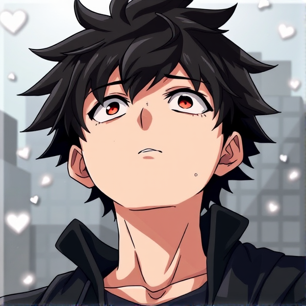 My hero academia oc. Black fluffy hair. Male. Looking up. Terrified.