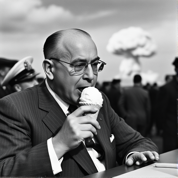 Harry Truman eating an ice cream cone right before the atomic bomb