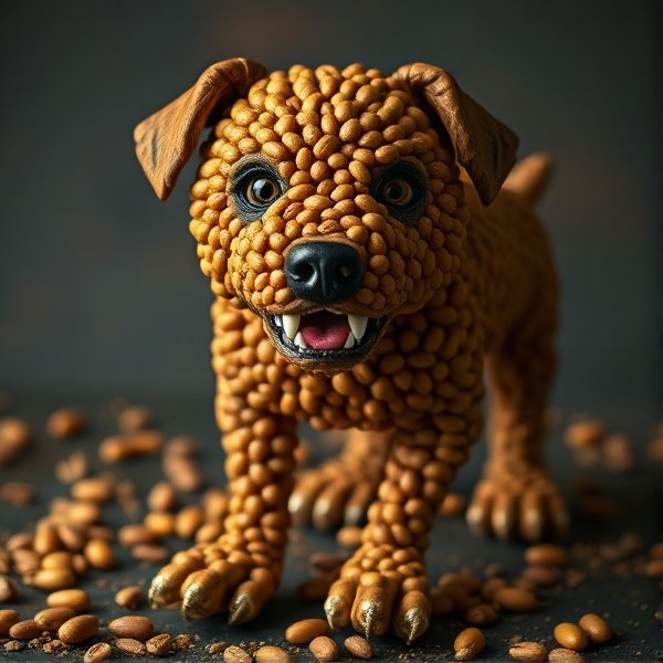 A fierce dog made of beans