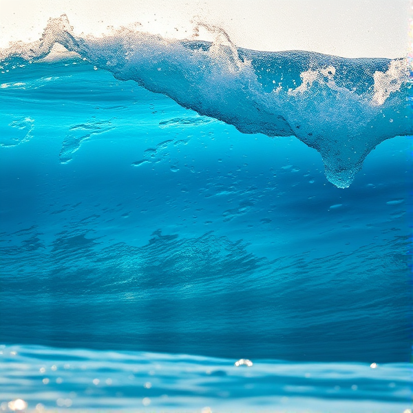 Wave cresting blue sunlight drops spray
