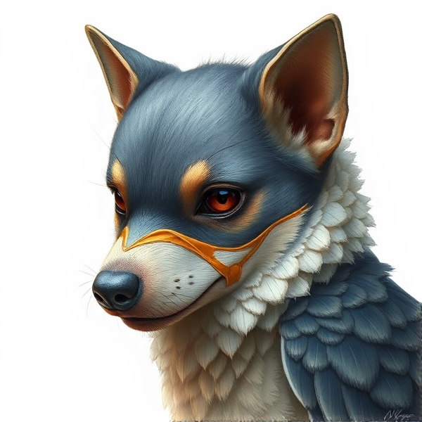 small animal with the head of a dog and the body of a bird