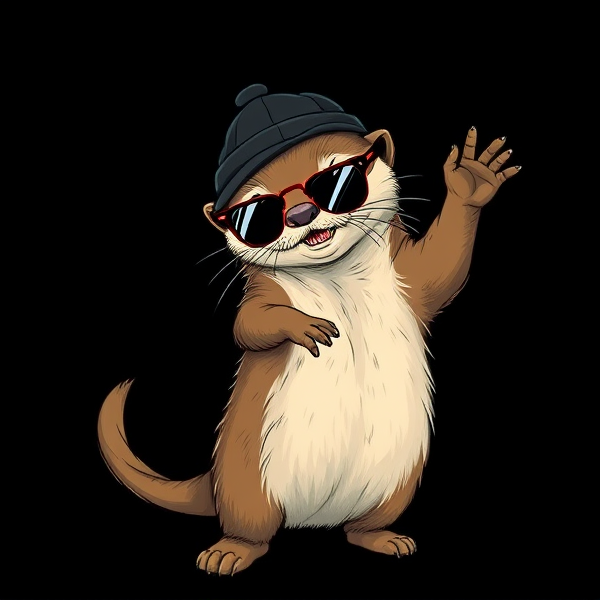 loutre qui fait du breakdance avec une casquette noir et des lunettes de soleil 
style dessin