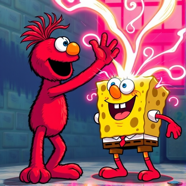 Elmo using Kamehameha on SpongeBob killing him