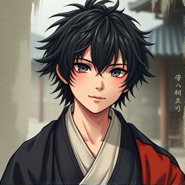 Garçon de l'époque du Japon féodal avec des cheveux noir