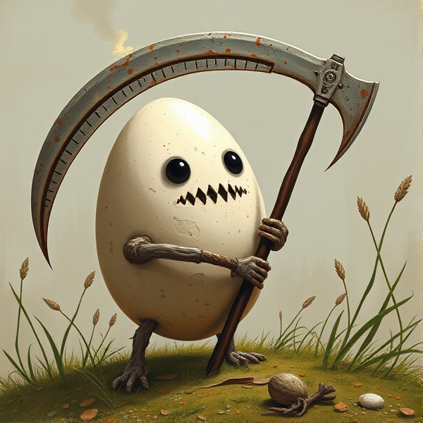 Egg armed with a scythe