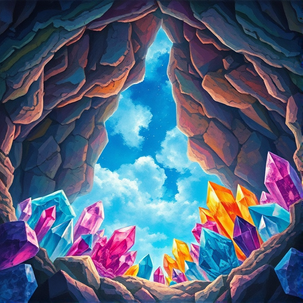 Colorful crystals in a cave