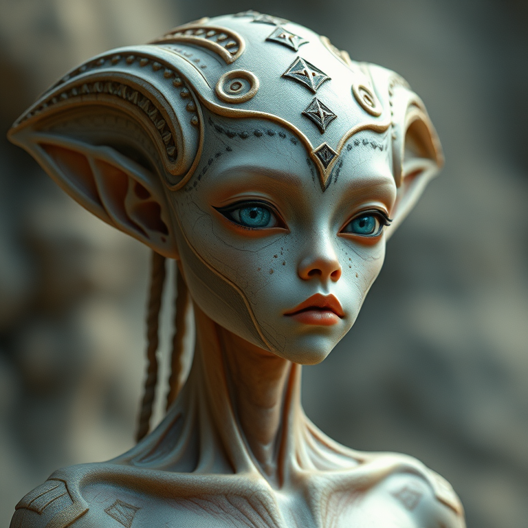 Extraterrestrial offspring from Romulus, realistic, unique anatomy, ethereal beauty