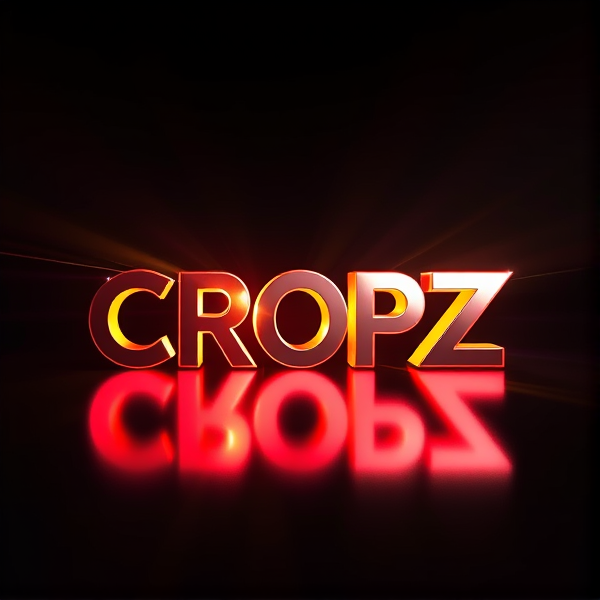 Create a visually arresting 3D logo for "CROPZ" that exudes ultra-modern, sleek design elements with bold sans-serif typography which dynamically bursts forth from a pitch-black background. Infuse the artwork with electrifying light beams inspired by the Capcut app icon's luminosity, casting profound shadows and creating striking highlights across the logo's contours. Incorporate a fusion of cutting-edge curves, crisp edges, and fluid lines to convey both rapidity and elegance. The logo should be enveloped in a metallic skin exhibiting a lustrous, mirror-like finish to dramatically bounce off light, imbuing it with an essence of vigorous motion.

Draw upon Pixar's hallmark of incisive imagery and pronounced geometric shapes, injecting the tableau with a lively color spectrum and polished surfaces for additional depth. Utilize rendering techniques paralleling Unreal Engine's hyper-realism and Octane Renderer's ray tracing capabilities to achieve mesmerizing reflections, alongside V-Ray's sophisticated lighting effects to accentuate the mood.

Strive for an overwhelmingly surreal visual spectacle that flirts with sci-fi elements, deliberately exaggerating every aspect for maximal impact. This creation ought to be perceived as audaciously lavish, overtly eschewing any inclination towards subtlety or minimalism.