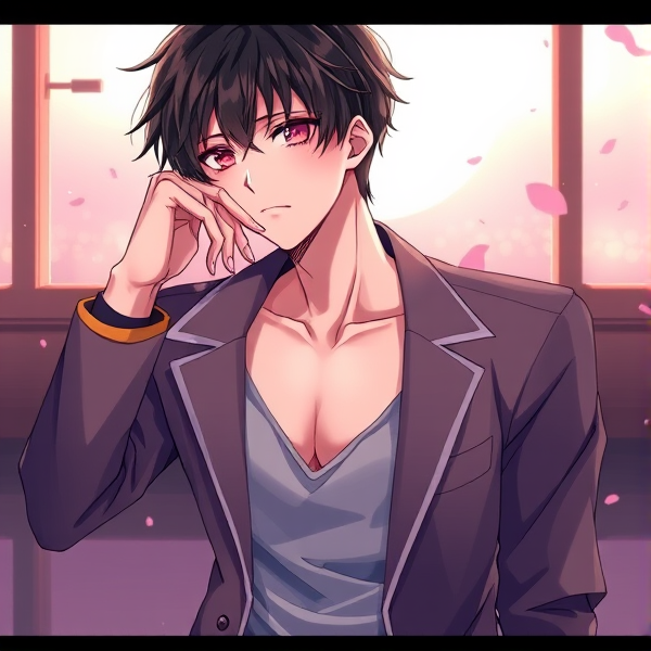 Anime, feminine guy, short dark hair, very cute