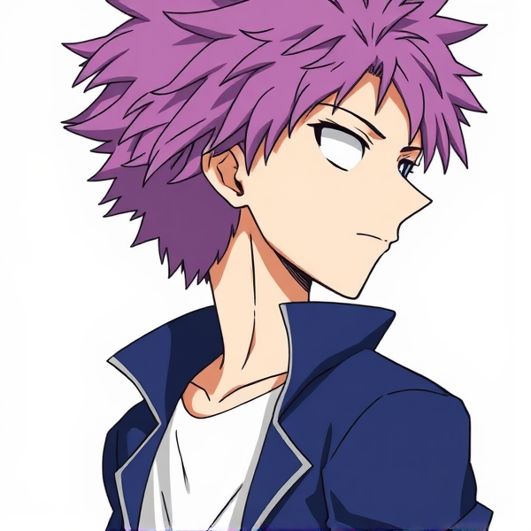 My hero academia oc. Purple fluffy hair. Male. Side view. Full body view